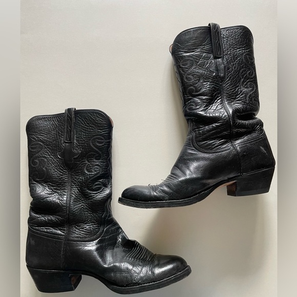 Vintage Lucchese Black Leather Classic Western Cowboy Boots 10/11 - Picture 2 of 15
